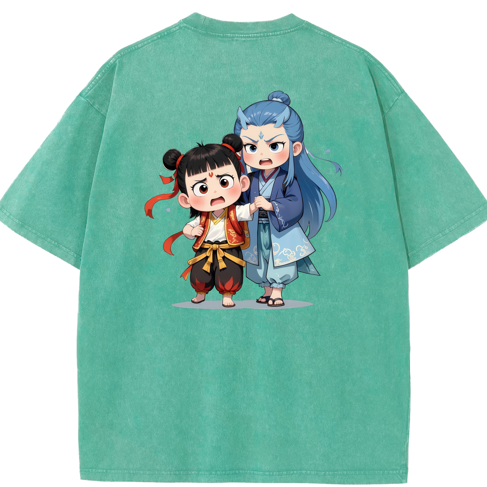 （画像用） Ne Zha 2 ナタ 魔童の大暴れ 綿100% ヴィンテージ風 半袖Tシャツ（背面プリント）